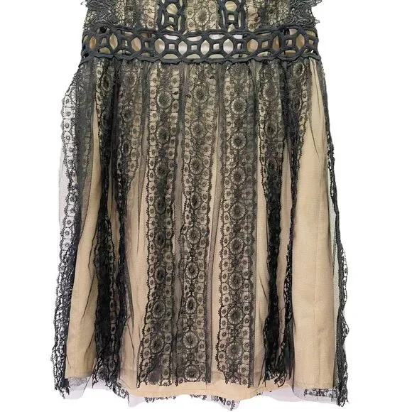 Free People Forever Lace Babydoll Deco Mini Dress Black & Nude Women’s Size 10 - Picture 9 of 16